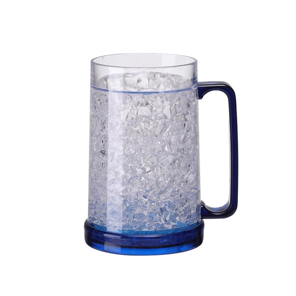Double wall Plastic Beer gel cooler mug with handle