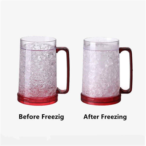 Double wall Plastic Beer gel cooler mug with handle