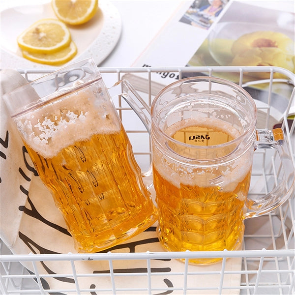 Double wall Plastic Beer fluid cooler mug with handle