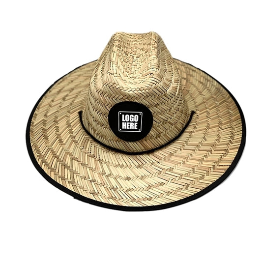 Wide Brim Outdoor Lifeguard Natural Straw Hat w/Custom Patch