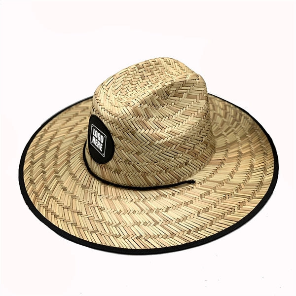 Wide Brim Outdoor Lifeguard Natural Straw Hat w/Custom Patch