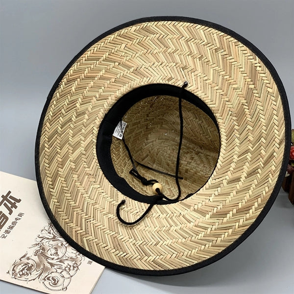 Wide Brim Outdoor Lifeguard Natural Straw Hat w/Custom Patch