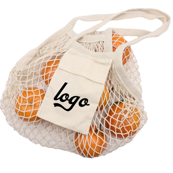 Cotton Market Mesh Tote Bag w/Pocket