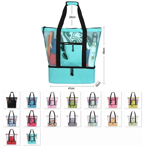 Portable Travel Mesh Beach Tote Bag Insulated Picnic Cooler
