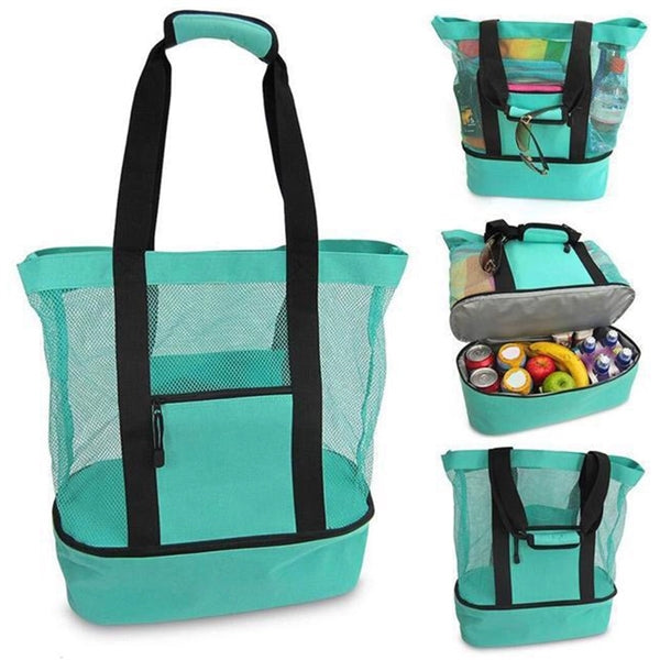 Portable Travel Mesh Beach Tote Bag Insulated Picnic Cooler