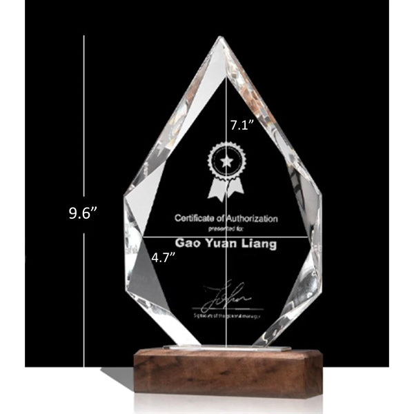 9" Personalized Clear Crystal Award Plaque Trophy With Base