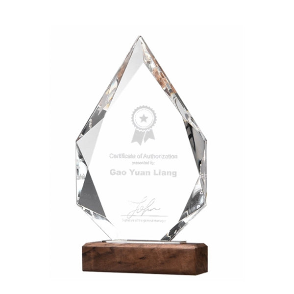 9" Personalized Clear Crystal Award Plaque Trophy With Base