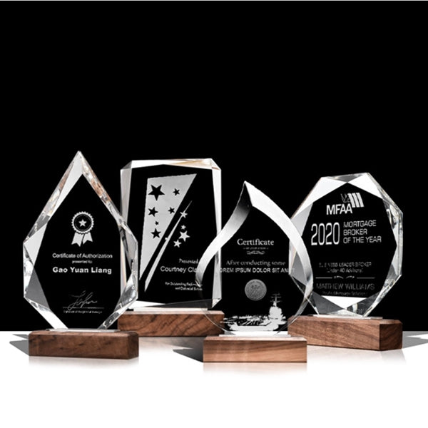 9" Personalized Clear Crystal Award Plaque Trophy With Base