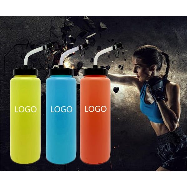 33.8 oz Ice Hockey Boxing Sports Marathon Bottle with Straw