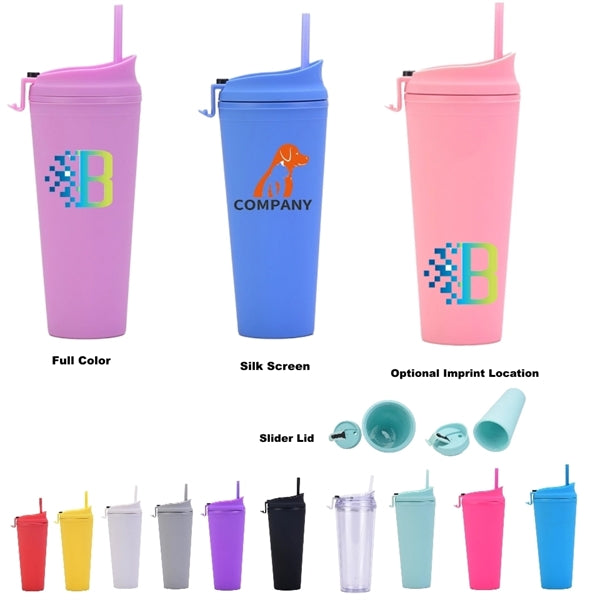 24 oz Double Wall Pastel Acrylic Cup with Lid and Straw