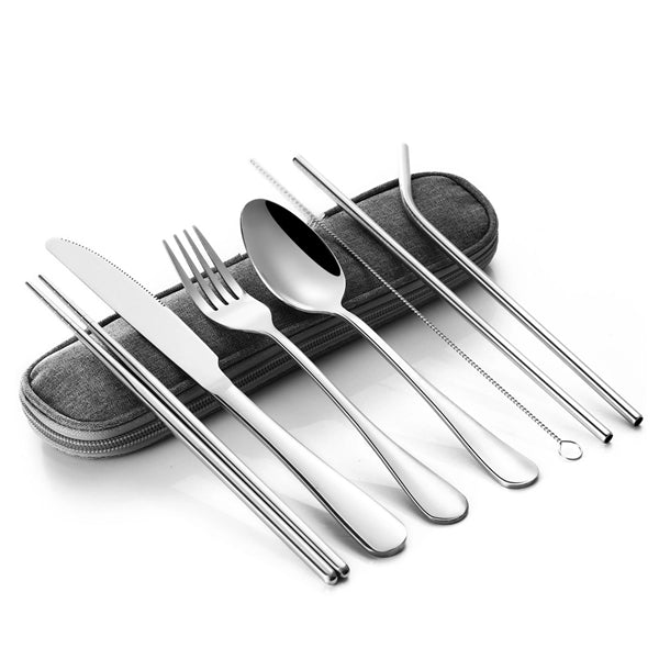 8 Pieces Portable Flatware Set with Case
