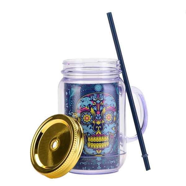 17oz Halloween Skull Mason jar