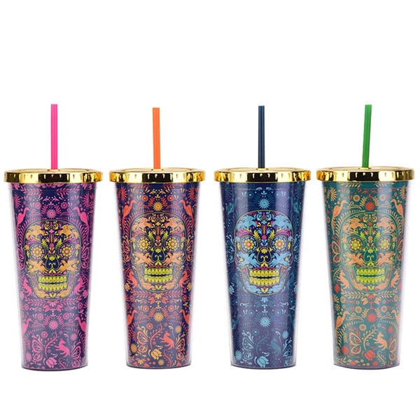 24oz Halloween Skull Tumbler With Lid And Straw