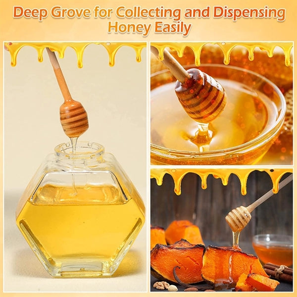 Hexagonal Honey Glass Jar With Wood Lid & Dipper Stick