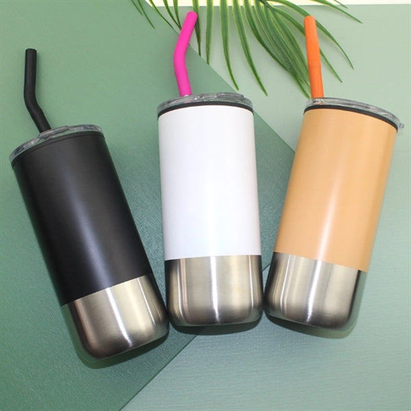 16oz Stainless Steel Insulated Tumbler with Straw Coffee Mug