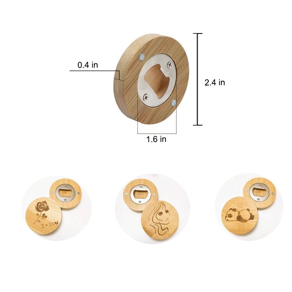 2 in 1 Bamboo Round Fridge Magnet w/ Bottle Opener
