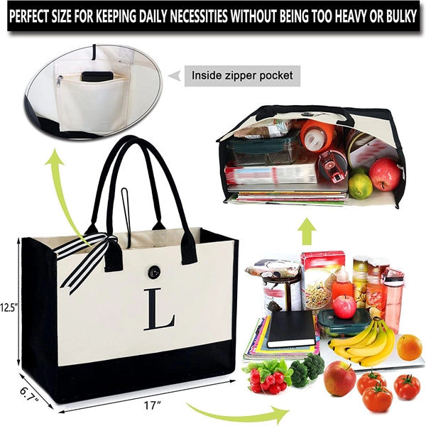 Women Initial Canvas Tote Bag