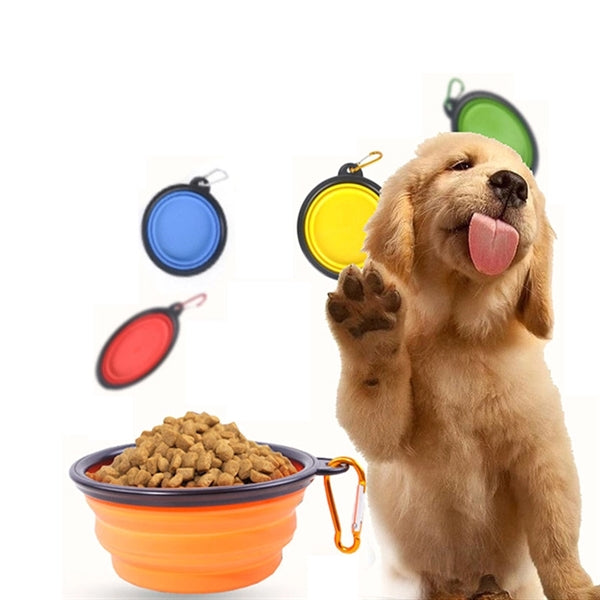 Folding pet feeding travel bowl with carabiners