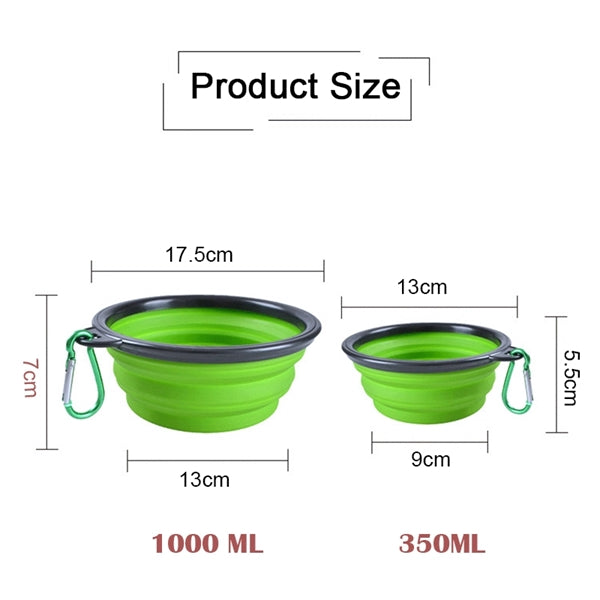 Folding pet feeding travel bowl with carabiners