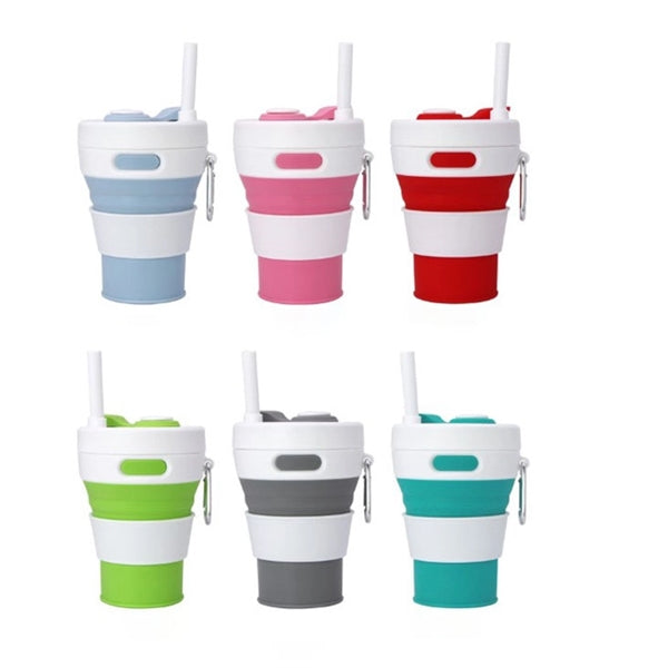 Collapsible Portable Silicone Water Bottle w/ Carabiner 15oz