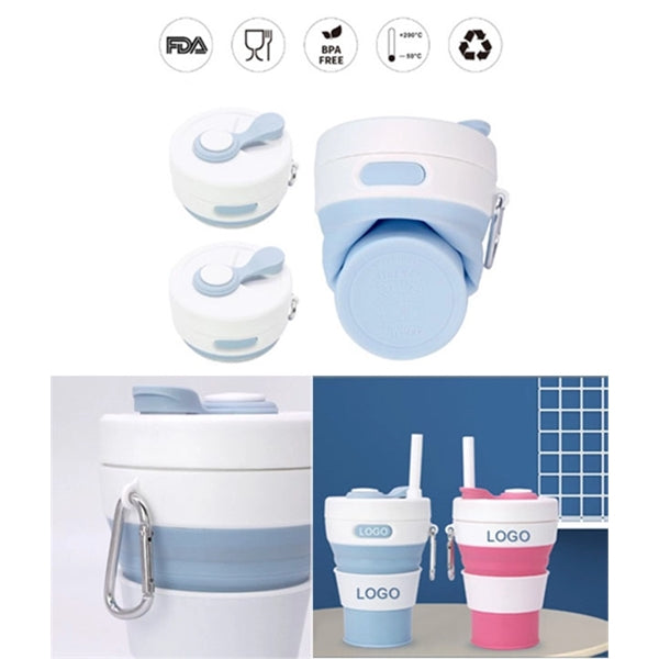 Collapsible Portable Silicone Water Bottle w/ Carabiner 15oz