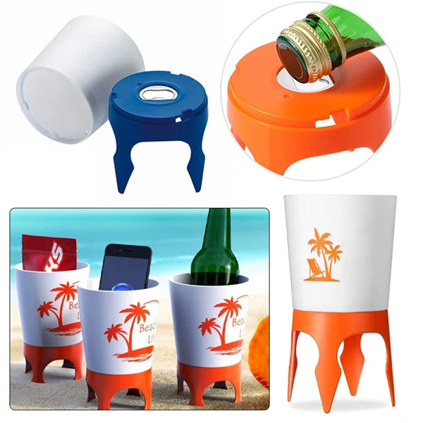 Beach Drink Holder Coaster Spike Cups with Bottle Opener