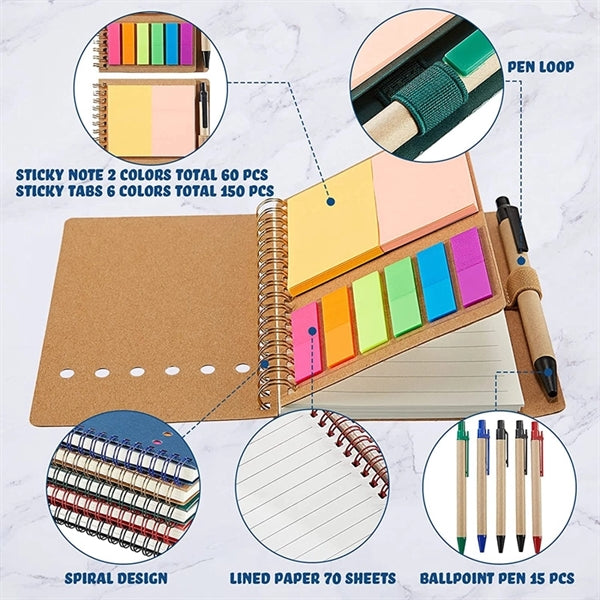 A6 Kraft Paper Spiral Notebook with Sticky Notes