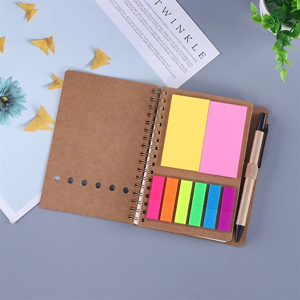 A6 Kraft Paper Spiral Notebook with Sticky Notes