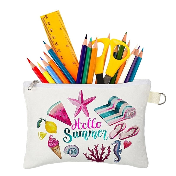 Printed Zipper Canvas Pencil Case Cosmetic Bag