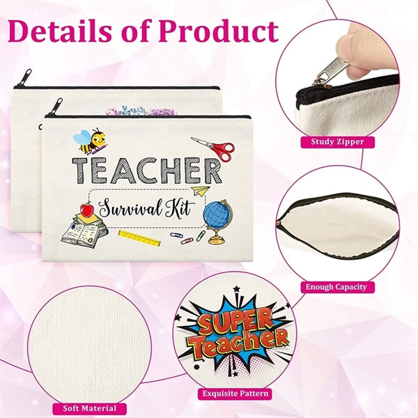 Printed Zipper Canvas Pencil Case Cosmetic Bag