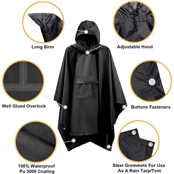 3 in 1 Hooded Rain Poncho