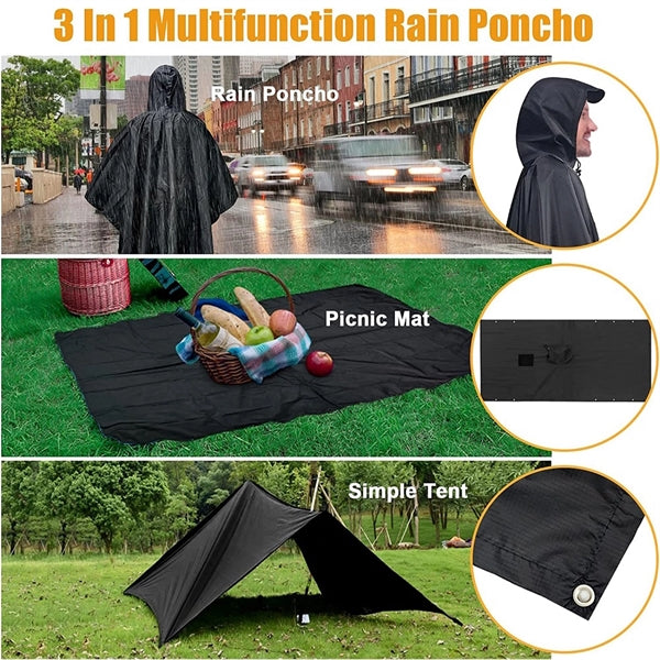 3 in 1 Hooded Rain Poncho