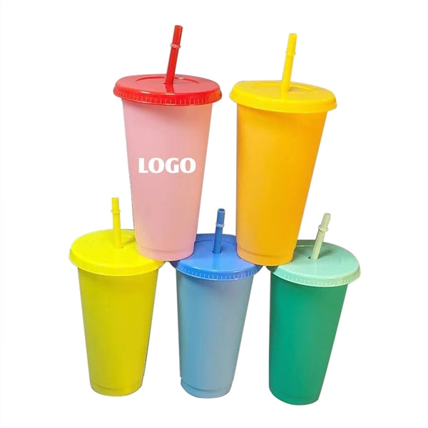 24oz Color Changing cups with lid and straw