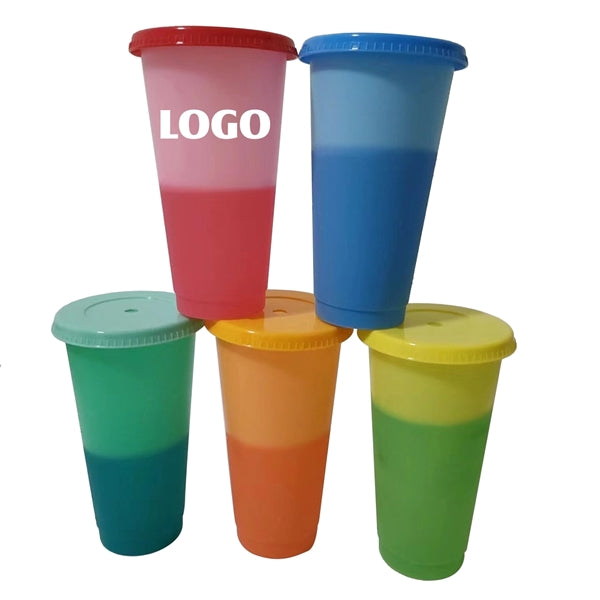 24oz Color Changing cups with lid and straw