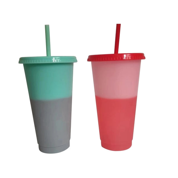 24oz Color Changing cups with lid and straw
