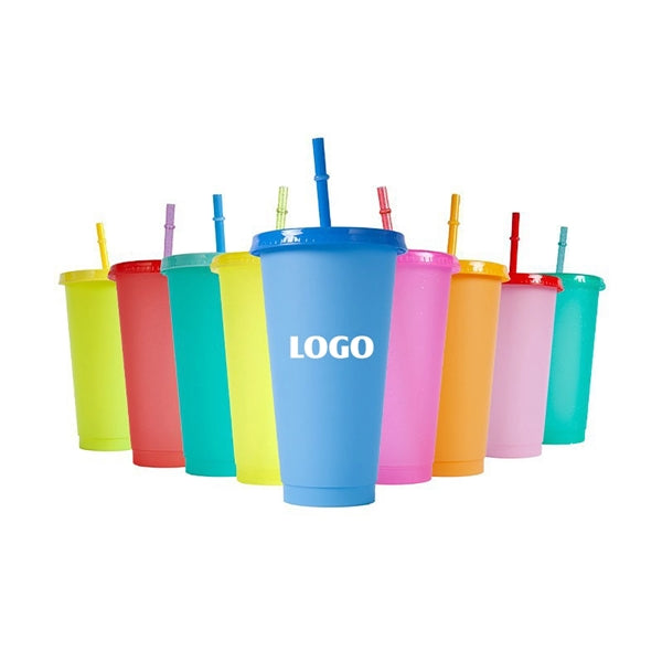 24oz Color Changing cups with lid and straw