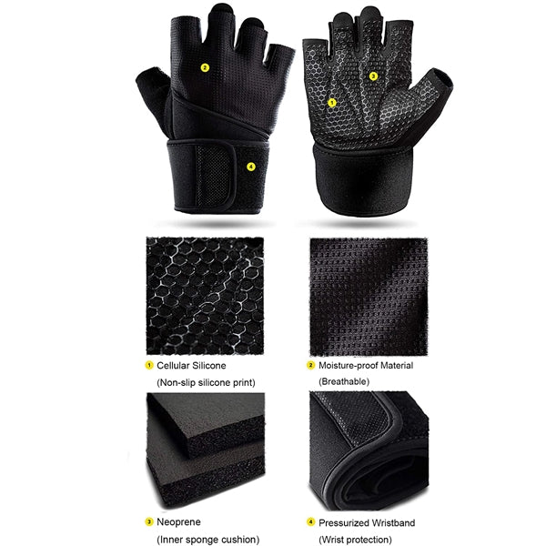 Unisex Neoprene Half-Finger Fitness Gloves For Gym