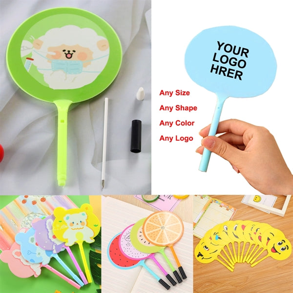 2 in 1 Plastic Round Fan w/ Ballpoint Pen