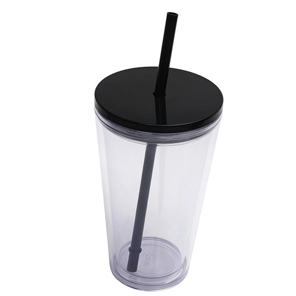 16 Oz. Double Wall Clear Plastic Tumbler with Straw
