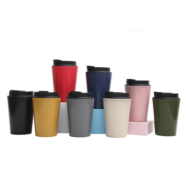 12 Oz. Double Wall Wheat Straw Coffee Cup with Lid