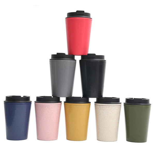 12 Oz. Double Wall Wheat Straw Coffee Cup with Lid