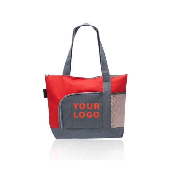 Two-Tone Zippered Polyester Tote Bag