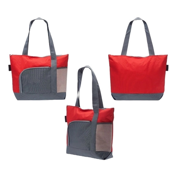 Two-Tone Zippered Polyester Tote Bag