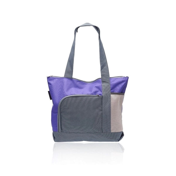 Two-Tone Zippered Polyester Tote Bag
