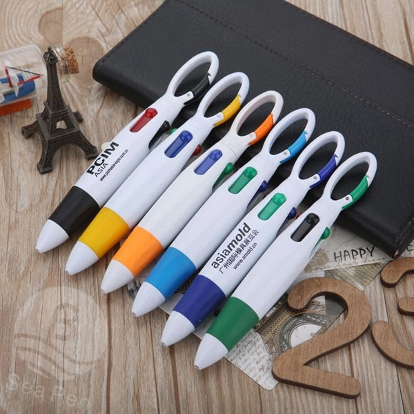 4 Color Ballpoint Pen With Carabiner Clip