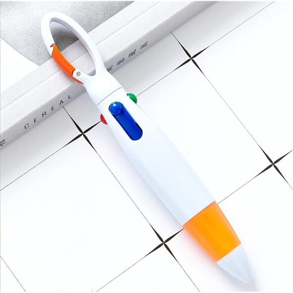 4 Color Ballpoint Pen With Carabiner Clip