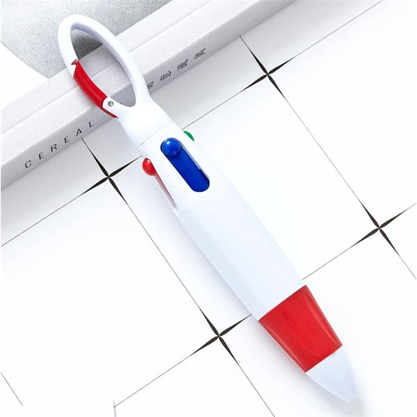 4 Color Ballpoint Pen With Carabiner Clip