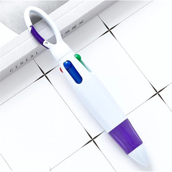 4 Color Ballpoint Pen With Carabiner Clip