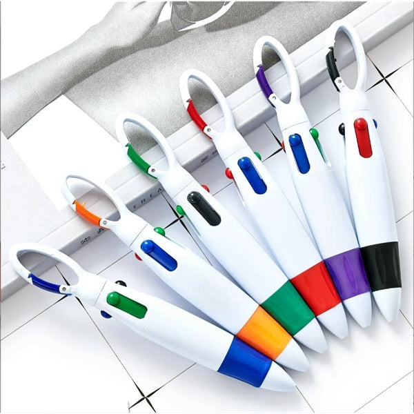 4 Color Ballpoint Pen With Carabiner Clip
