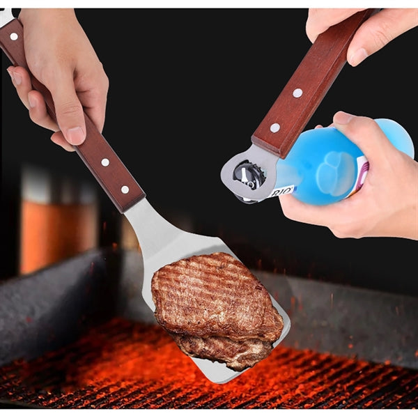 Stainless Steel Spatula with Bottle Opener and Wood Handle